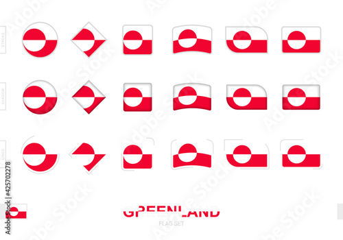 Greenland flag set, simple flags of Greenland with three different effects.