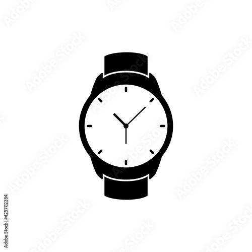 Vector wrist watch icon. Wristwatch hand clock illustration for men. Swiss flat watch