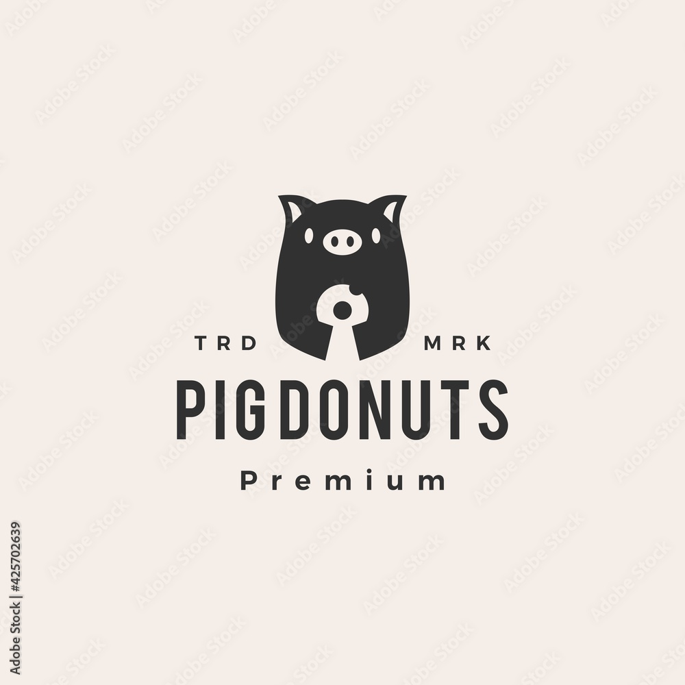 pig donuts hipster vintage logo vector icon illustration