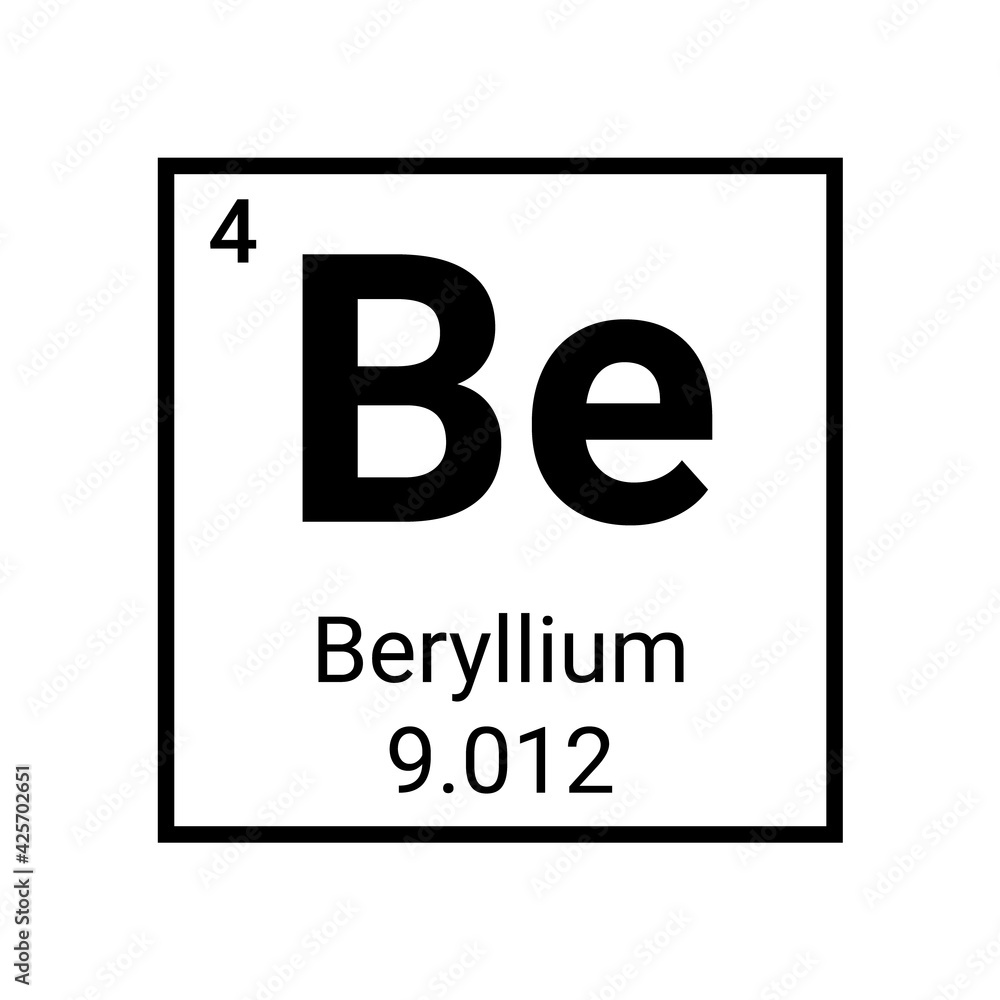 Beryllium atom element symbol. Beryllium chemical icon periodic table