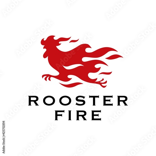 rooster fire chicken flame logo vector icon illustration