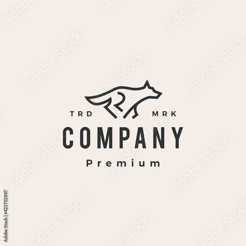 wolf monoline outline hipster vintage logo vector icon illustration