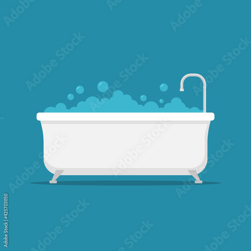 Bath tub shower vector icon. Bathtub clipart simple flat symbol