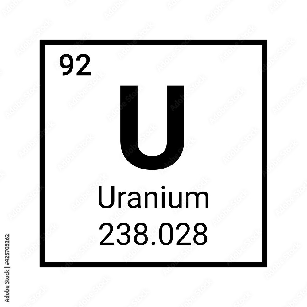 Uranium vector periodic table element. Uranium atom chemical science icon