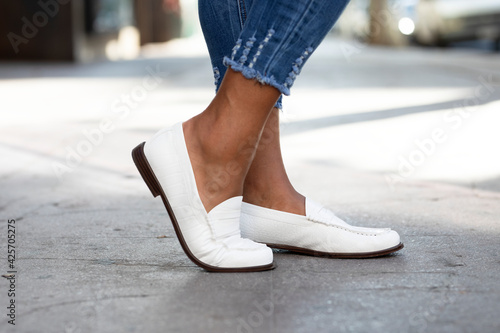 White leather loafers shoes women’s fashion