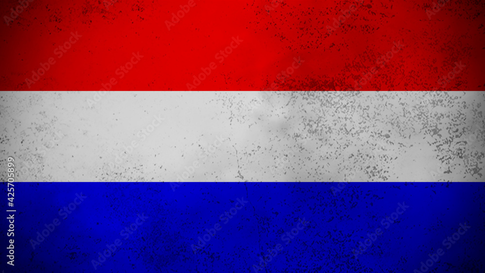 Vintage old flag of Nederland. Art texture painted national flag. Design element.