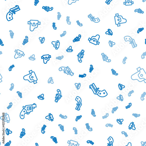 Set line Small gun revolver, and Gun in holster on seamless pattern. Vector