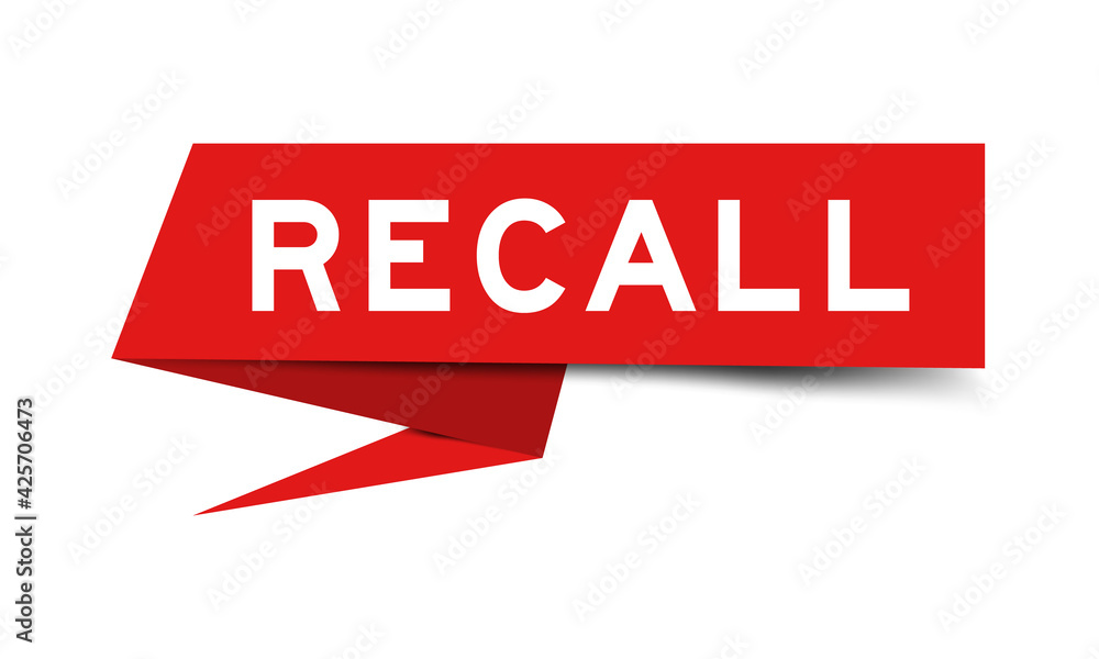 Fototapeta premium Paper speech banner with word recall in red color on white background (Vector)