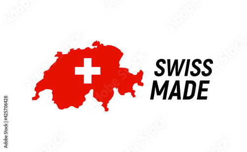 Swiss made product label. Switzerland quality flag vector sticker icon logo.