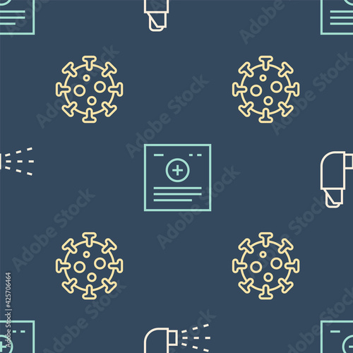 Set line Inhaler, Virus and Clinical record on seamless pattern. Vector