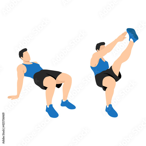 Man doing crab toe touches exercise flat vector illustration isolated on white background © lioputra