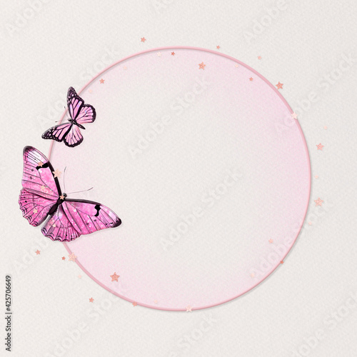 Sticker Shimmery pink butterfly frame circle holographic illustration