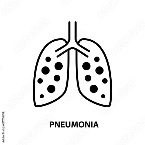 Pneumonia respiratory inflamed icon vector asthma pulmonology logo. Pneumonia line icon