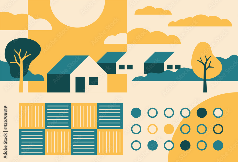 Beautiful abstract cartoon rural scene landscape Beautiful abstract cartoon rural scene landscape