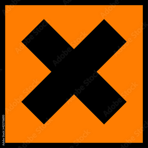 European irritant hazard sign. Chemical orange x warning icon