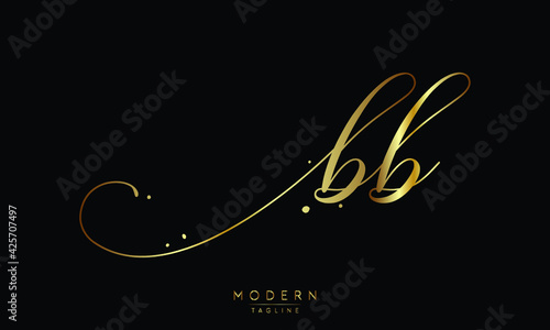 Handwritten BB letter logo with sparkling lines and golden glitter.