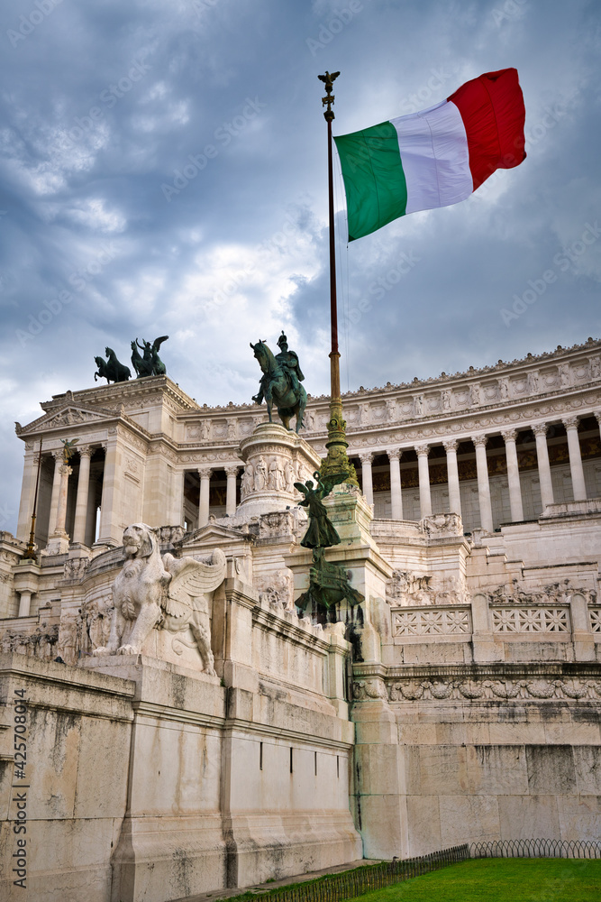 Altar of the Fatherland, and Italy flag, Rome, Italy