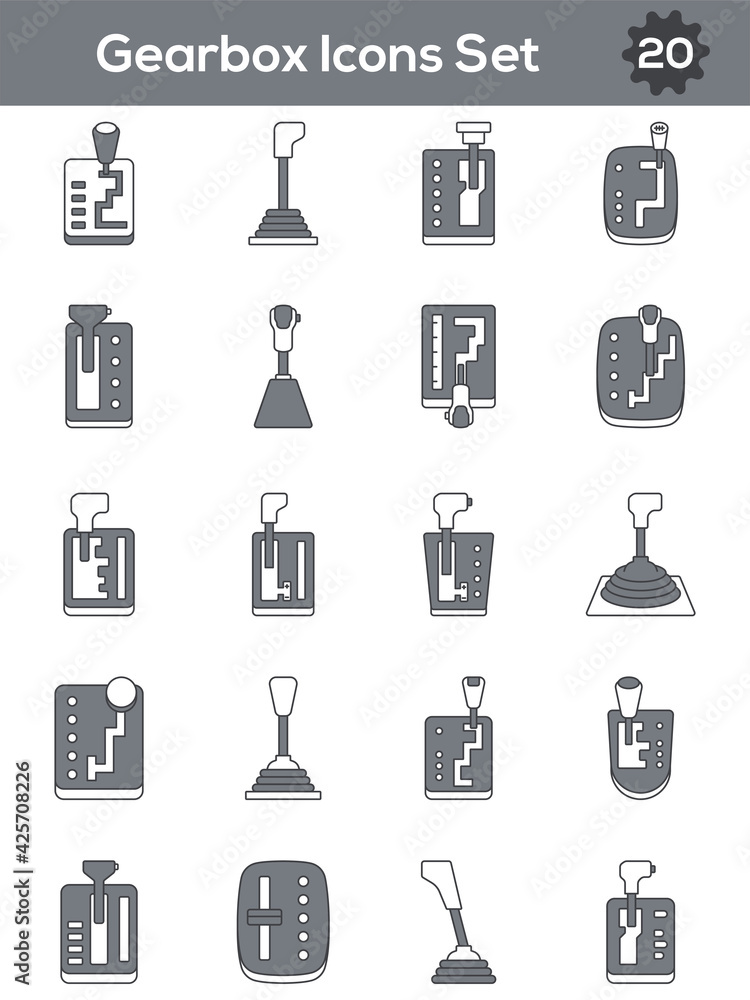 Set Of Gearbox Icon In Gray And White Color. Set Of Gearbox Icon In Gray And White Color.