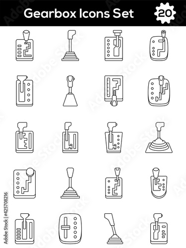 Isolated Gearbox Icon Or Symbol Set In Linear Style.