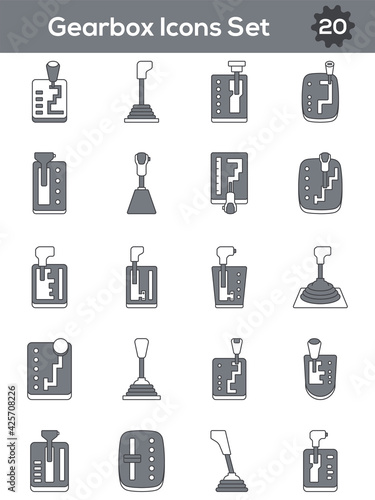 Set Of Gearbox Icon In Gray And White Color.