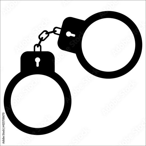 Monochrome pictogram of handcuffs.