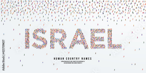 Human country name Israel. large group of people form to create country name Israel. vector illustration.