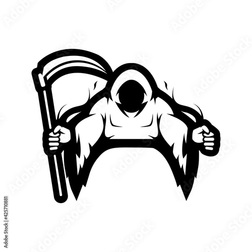 Reaper mascot logo silhouette version. Grim Reaper logo in sport style, mascot logo illustration design vector
