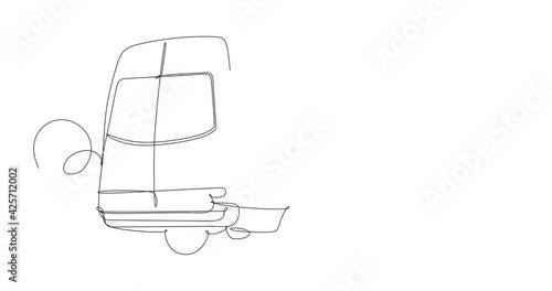 Self-drawing animation of the continuous line drawing detail of a delivery van. Concept of home and office delivery, new professions in case of a pandemic. Black line on white background.