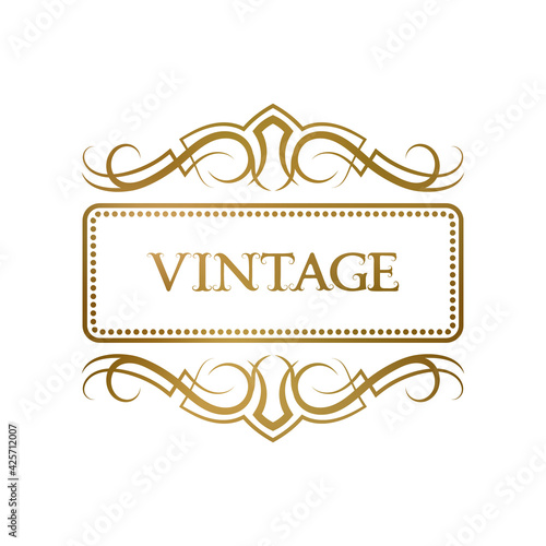 Golden vintage frame with curly ornaments for any short text. Elegant nameplate or book cover design.