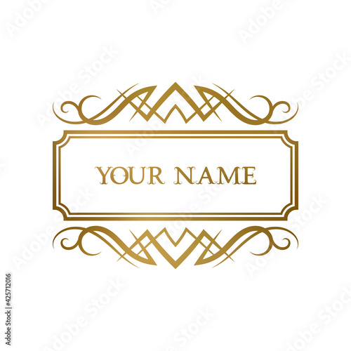 Golden vintage frame with elegant ornaments for nameplate, book cover or label design.