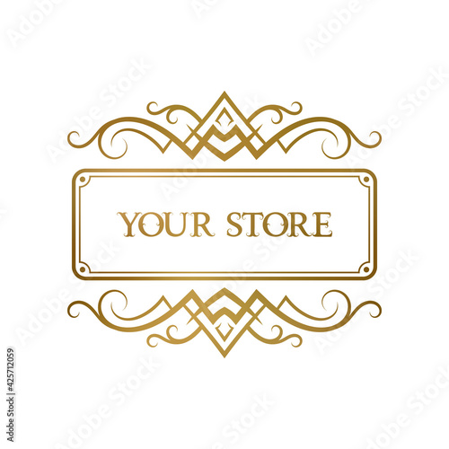 Golden elegant frame with vintage ornaments for your store plate, nameplate or label design.