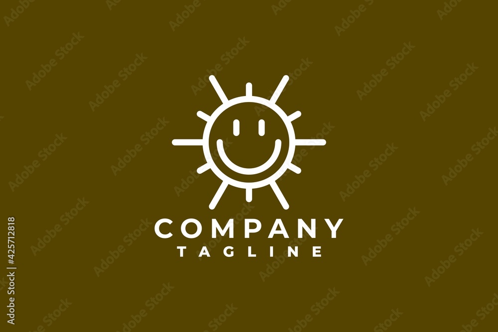 Fototapeta premium illustration of a smiley sun with a line art style. logo vector template.