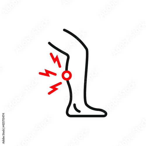 Shin hurts thin line icon, Body pain concept, Shin pain sign on white background, leg injured in shin area icon