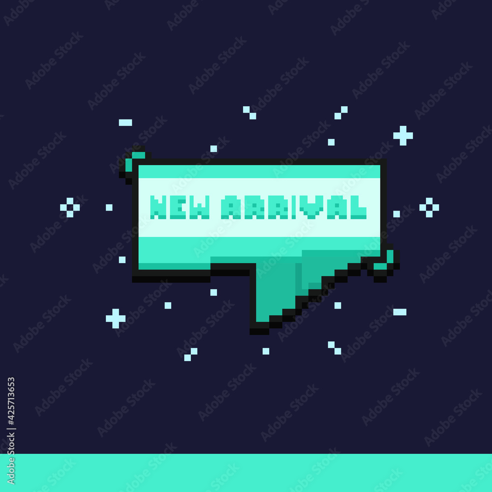 Pixel art cartoon new arrival banner. Pixel art cartoon new arrival banner.
