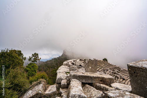 Scenic view of theater of Termessos, which was a Pisidian city built at an altitude of more than 1000 metres at the south-west side of the mountain Solymos (Güllük Dağı) in Taurus Mountains, Antalya