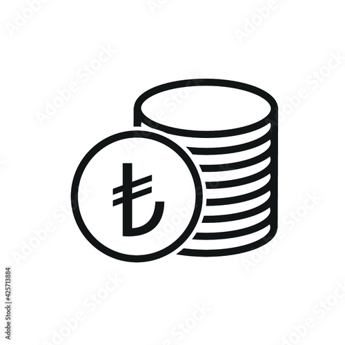 Turkish lira icon. Money outline vector illustration. Pile of coins icon isolated on white background. Stacked cash