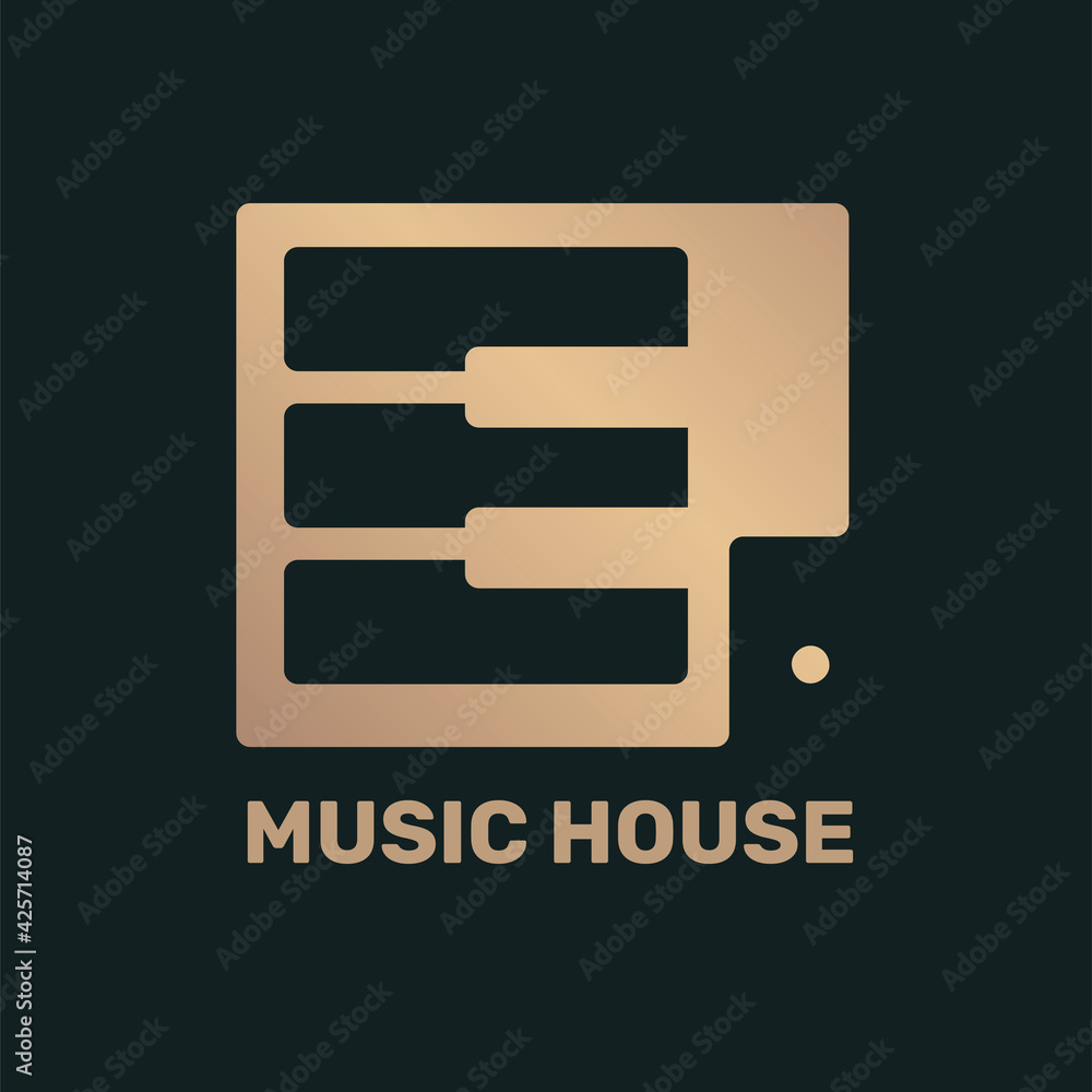 Piano key music icon flat design in black and gold, music studio Piano key music icon flat design in black and gold, music studio