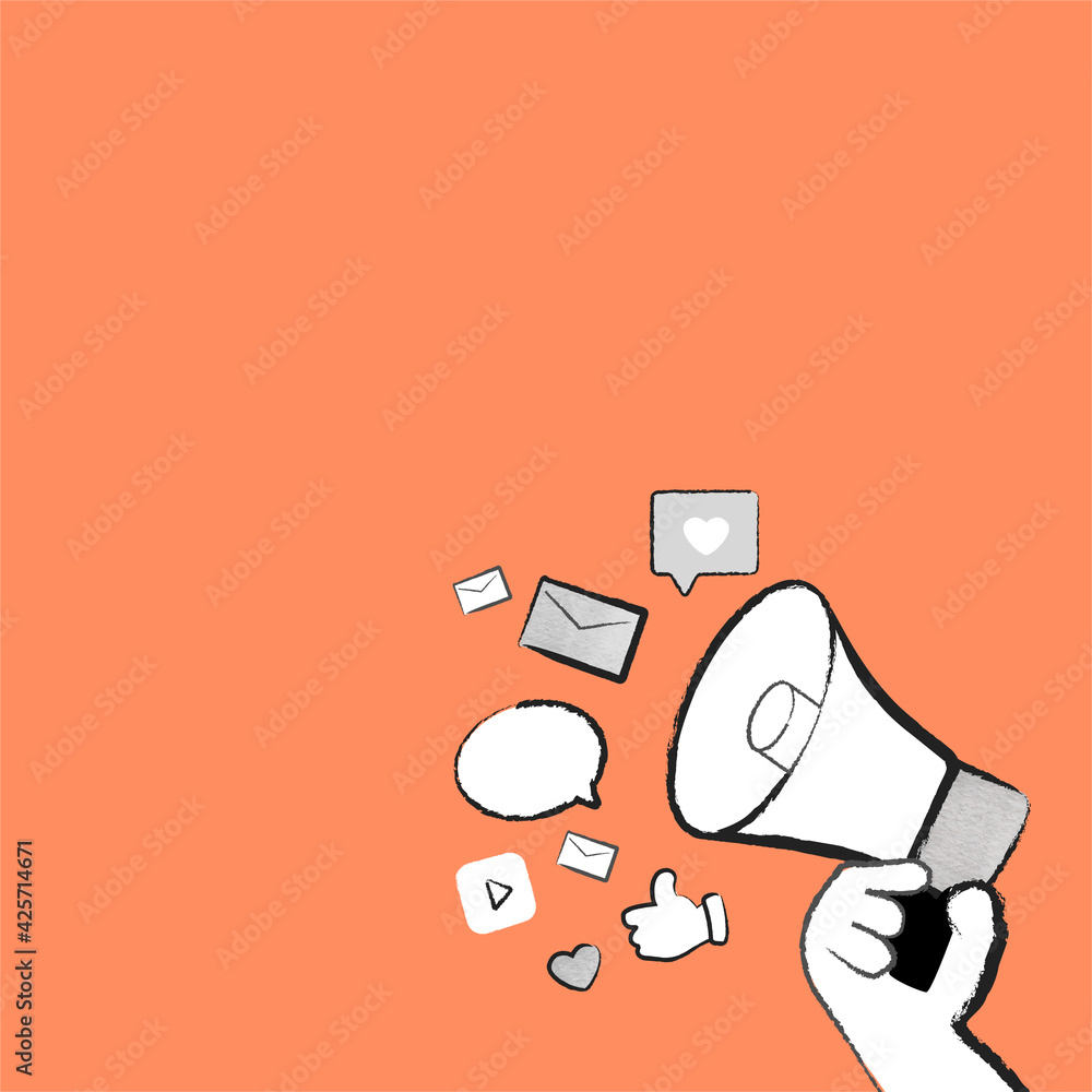 Orange marketing background social media advertising megaphone doodle illustration Orange marketing background social media advertising megaphone doodle illustration