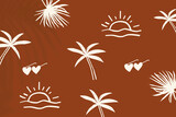 Brown summer vacation background with cute doodle graphics