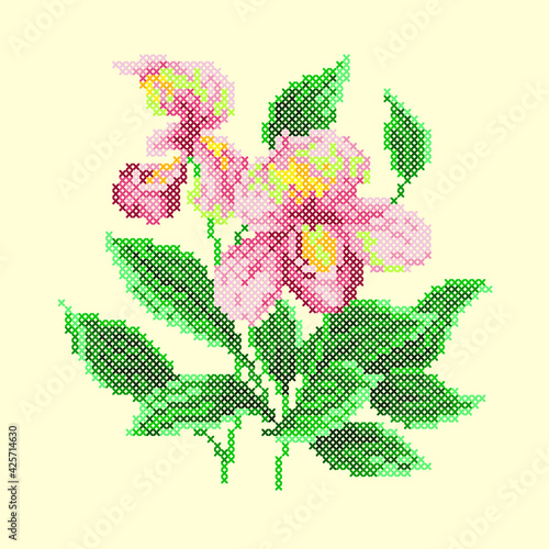 vector art cross stitch orchid