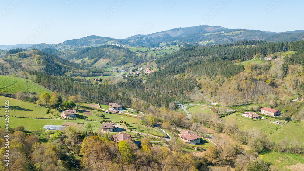 aerial view of basque country countriside, Spain