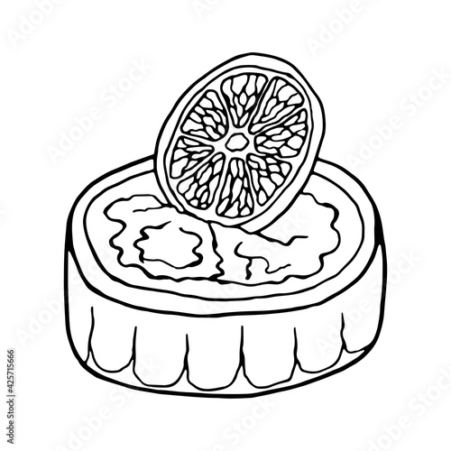Vector hand-drawn Catalan cream. Spanish dessert. Design sketch element for menu cafe, bistro, restaurant, bakery, label and packaging. Illustration on a white background.