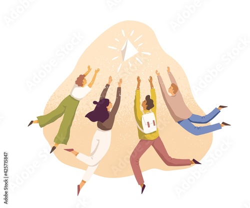 Ambitious people trying to win, achieve common goal, reach business target, catch their luck and striving for success. Concept of aim achievement. Flat vector illustration isolated on white background