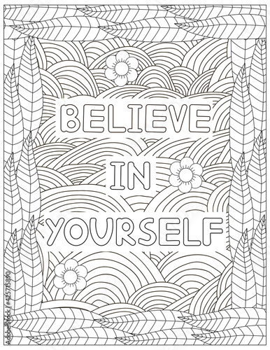 Believe in yourself. Quote coloring page. Affirmation coloring.