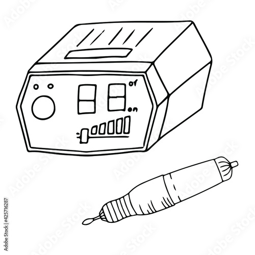 Apparatus for manicure Hand-drawn doodles. Hand and nail care. Vector illustration isolated on white background.