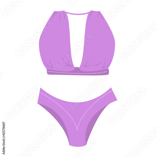 vector illustration of a summer beach swimsuit in lilac color, isolated on a white background