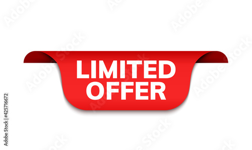Limited offer ribbon vector banner. Red promotion label bew offer price tag label for advertising