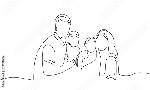 Happy Family Continuous Line Art Drawing. Happy Family Abstract Line Drawing Minimalist Illustration. Vector EPS 10.	