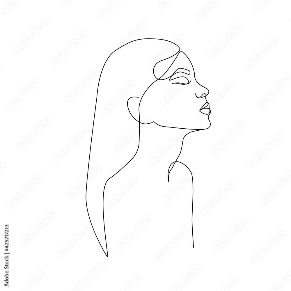 Trendy Line Art Woman Drawing. Minimalistic Black Lines Drawing. Female Face Continuous One Line Abstract Illustration. Modern Scandinavian Design. Vector EPS 10 Trendy Line Art Woman Drawing. Minimalistic Black Lines Drawing. Female Face Continuous One Line Abstract Illustration. Modern Scandinavian Design. Vector EPS 10