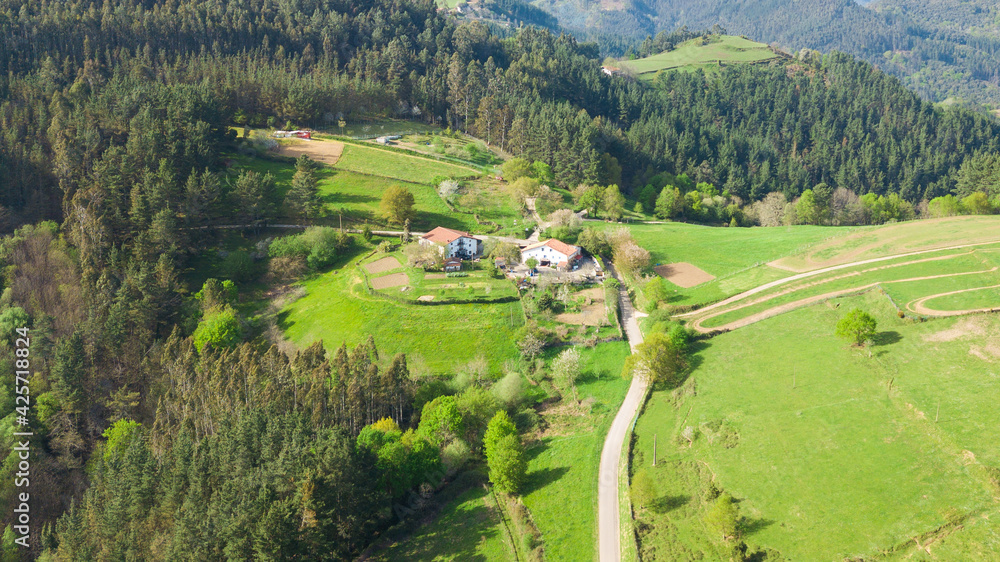 aerial view of basque country countryside, Spain